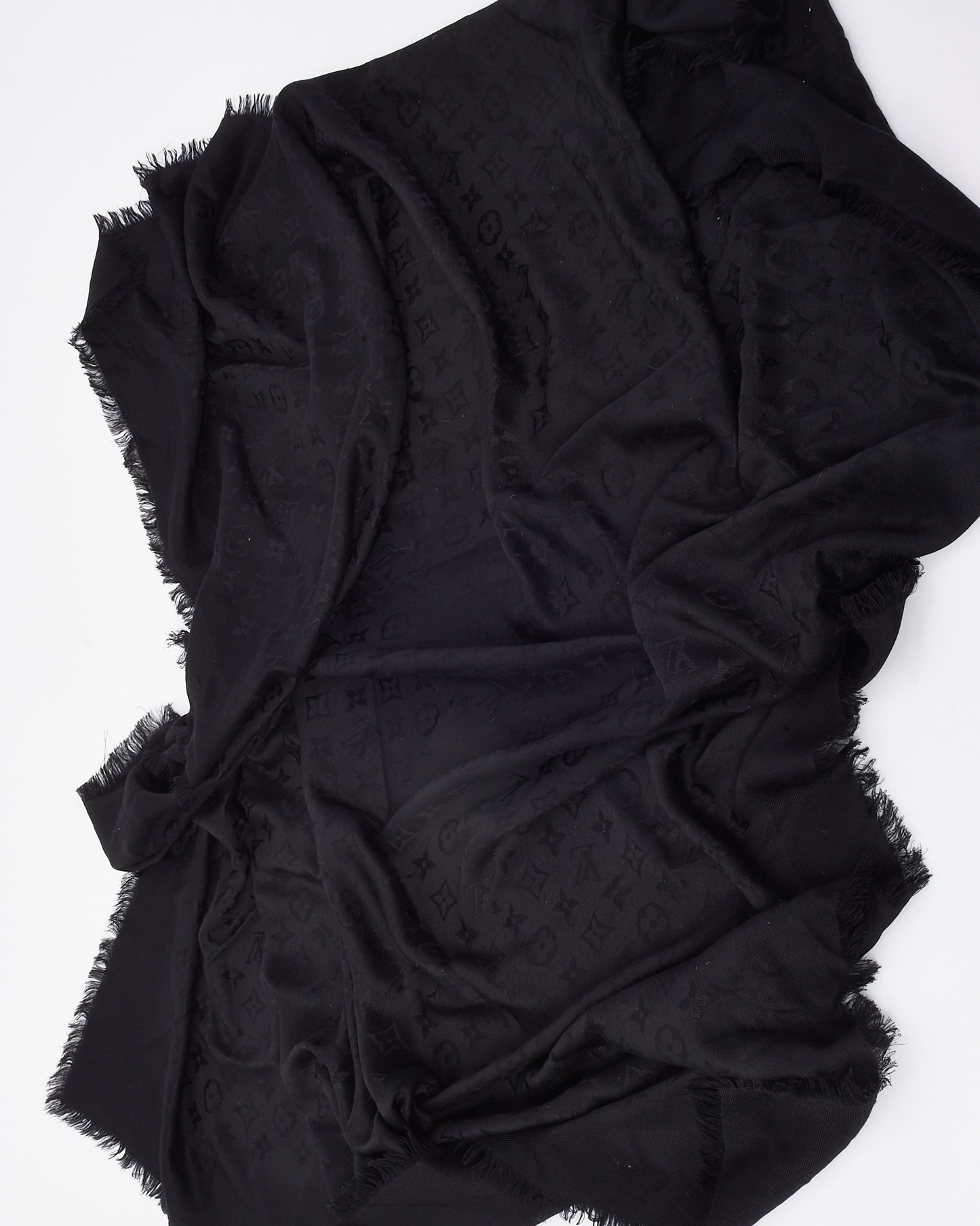 Louis Vuitton Black Silk and Wool Blend Monogram Shawl