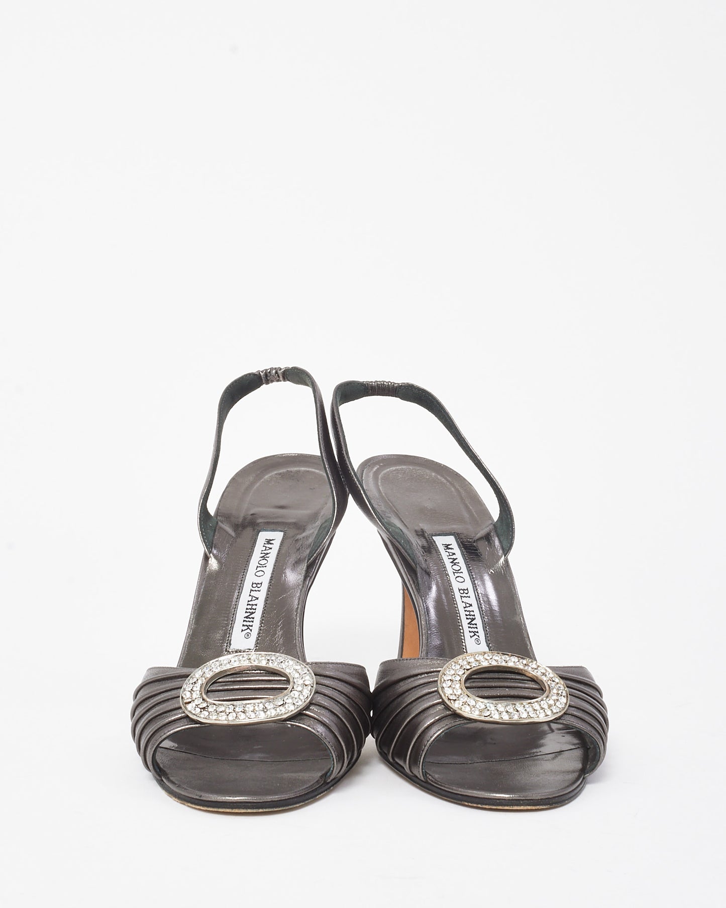 Manolo Blahnik Dark Silver Embellished Sedaraby Slingback Pumps - 38.5