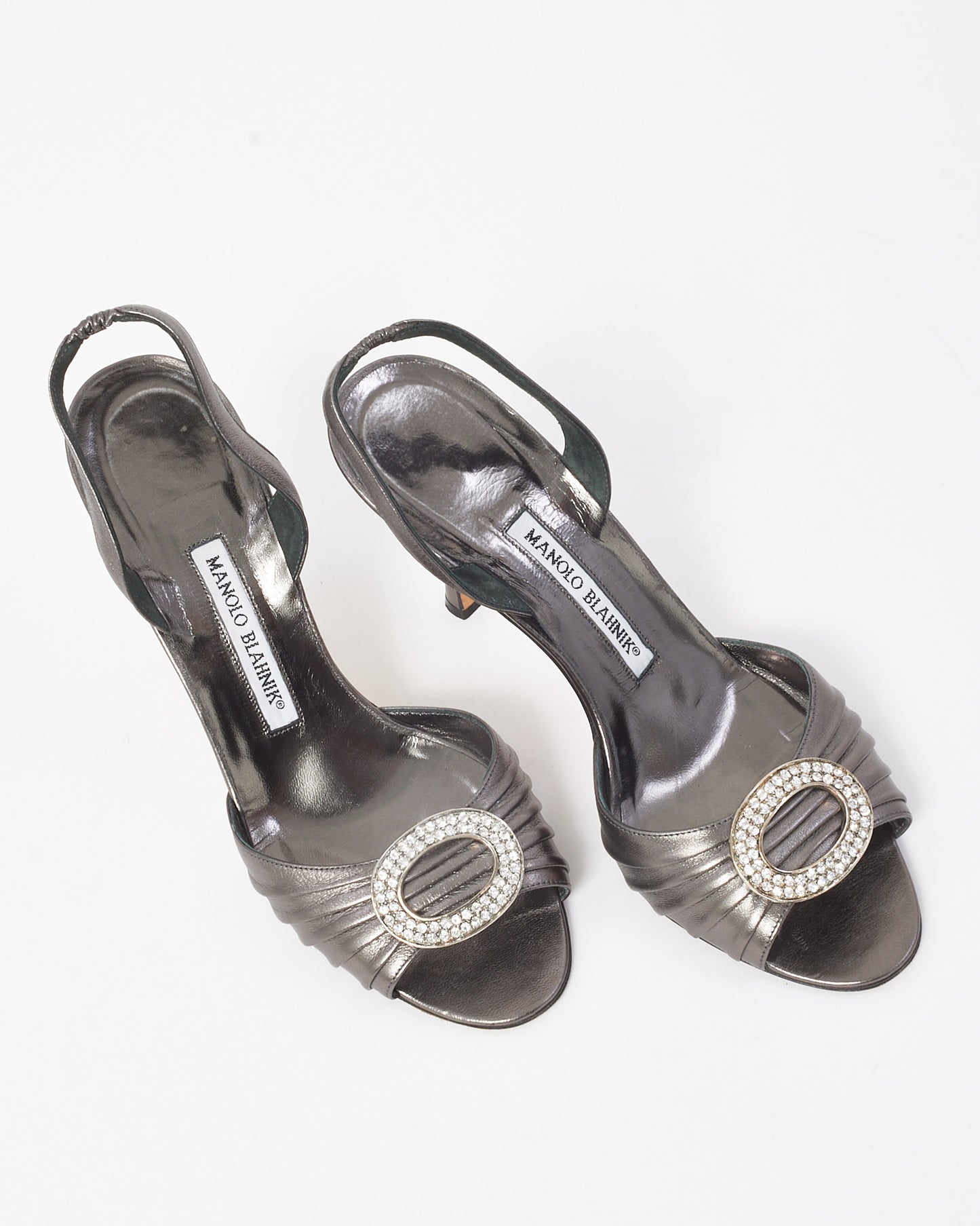 Manolo Blahnik Dark Silver Embellished Sedaraby Slingback Pumps - 38.5