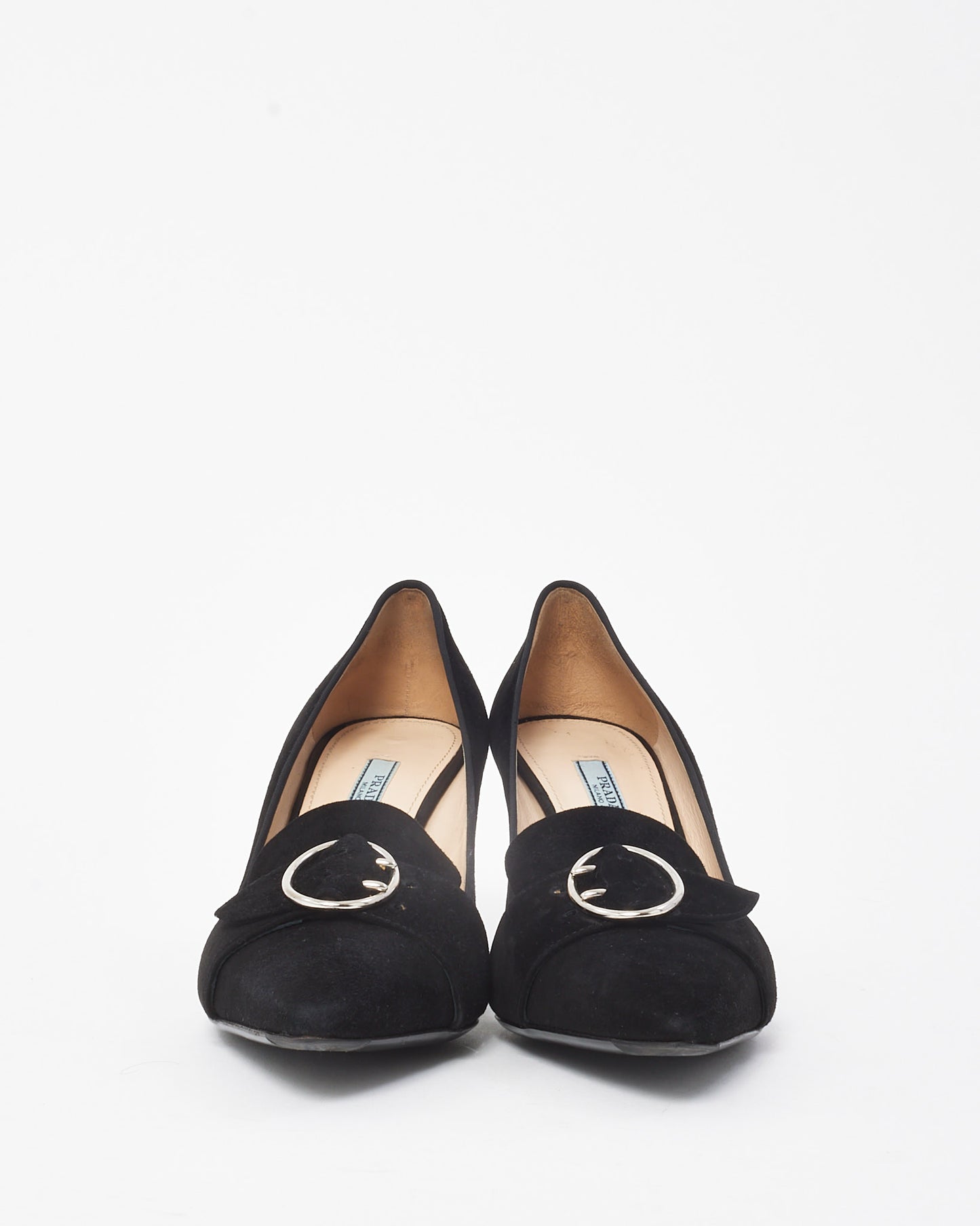 Prada Vintage Black Suede Buckle Pointed Toe Pumps - 38.5