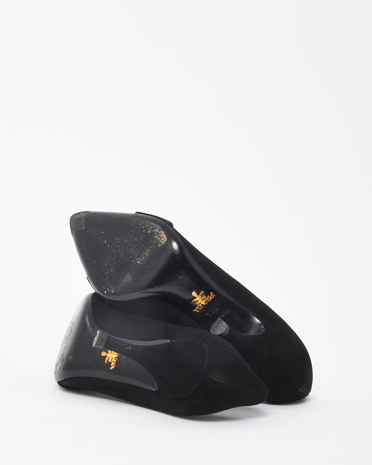 Prada Vintage Black Suede Buckle Pointed Toe Pumps - 38.5