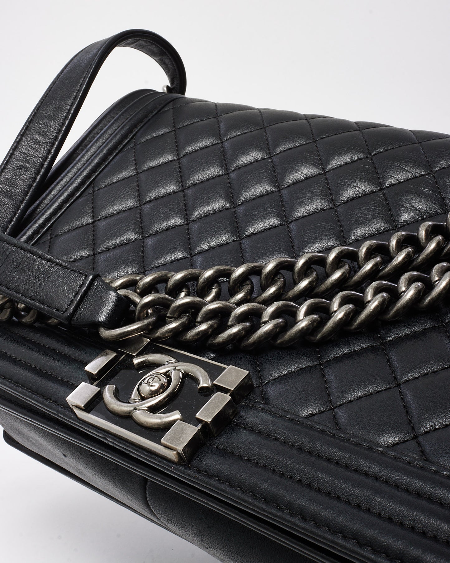 Chanel Black Quilted Calfskin Leather Large Boy Bag SHW