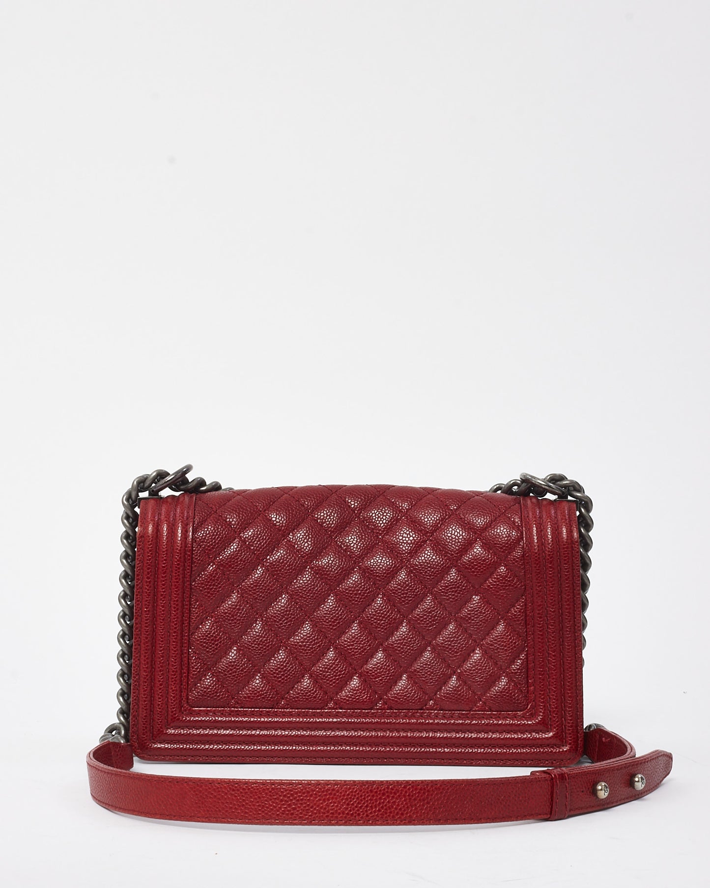Chanel Red Quilted Caviar Leather Old Medium Boy Bag SHW