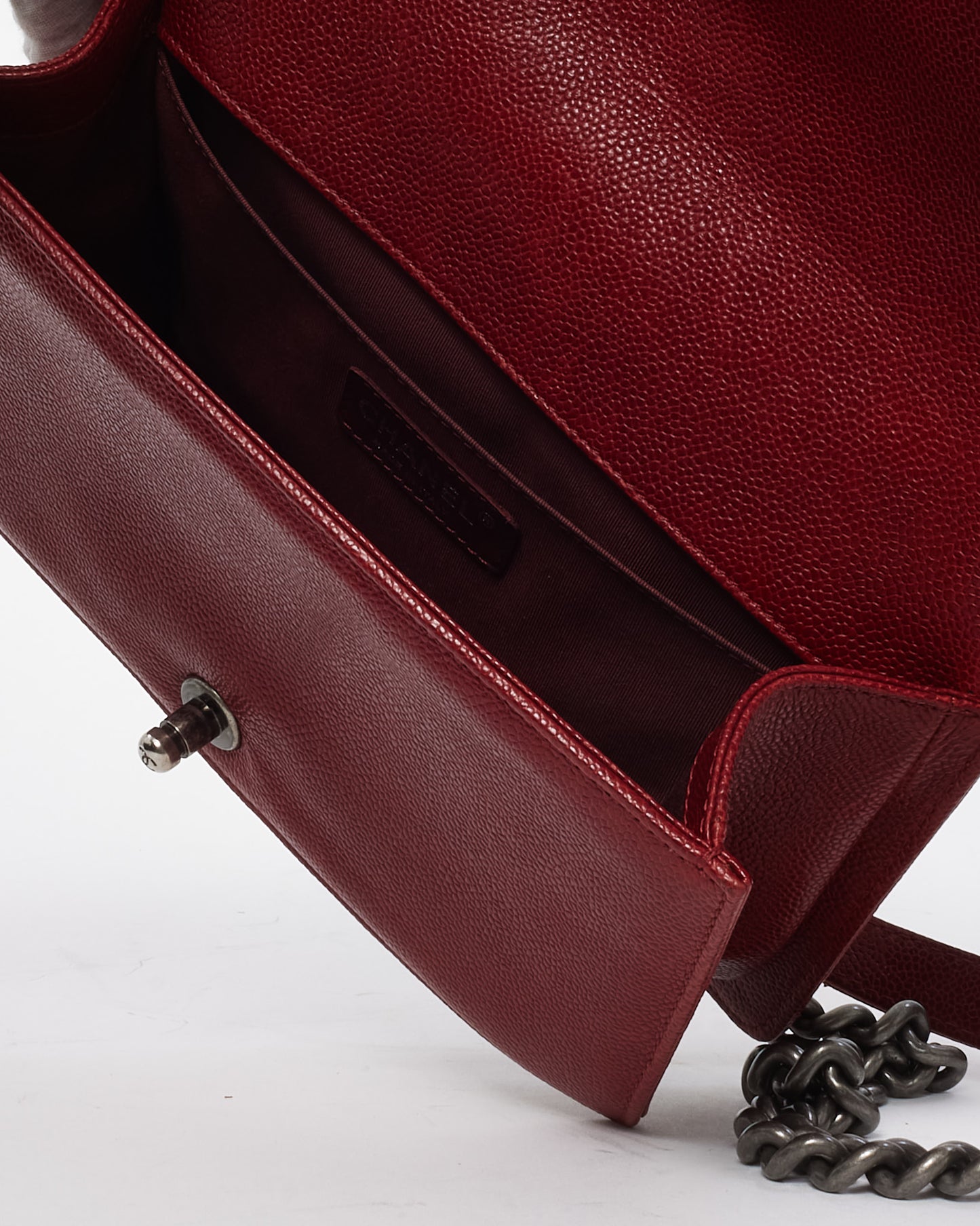 Chanel Red Quilted Caviar Leather Old Medium Boy Bag SHW