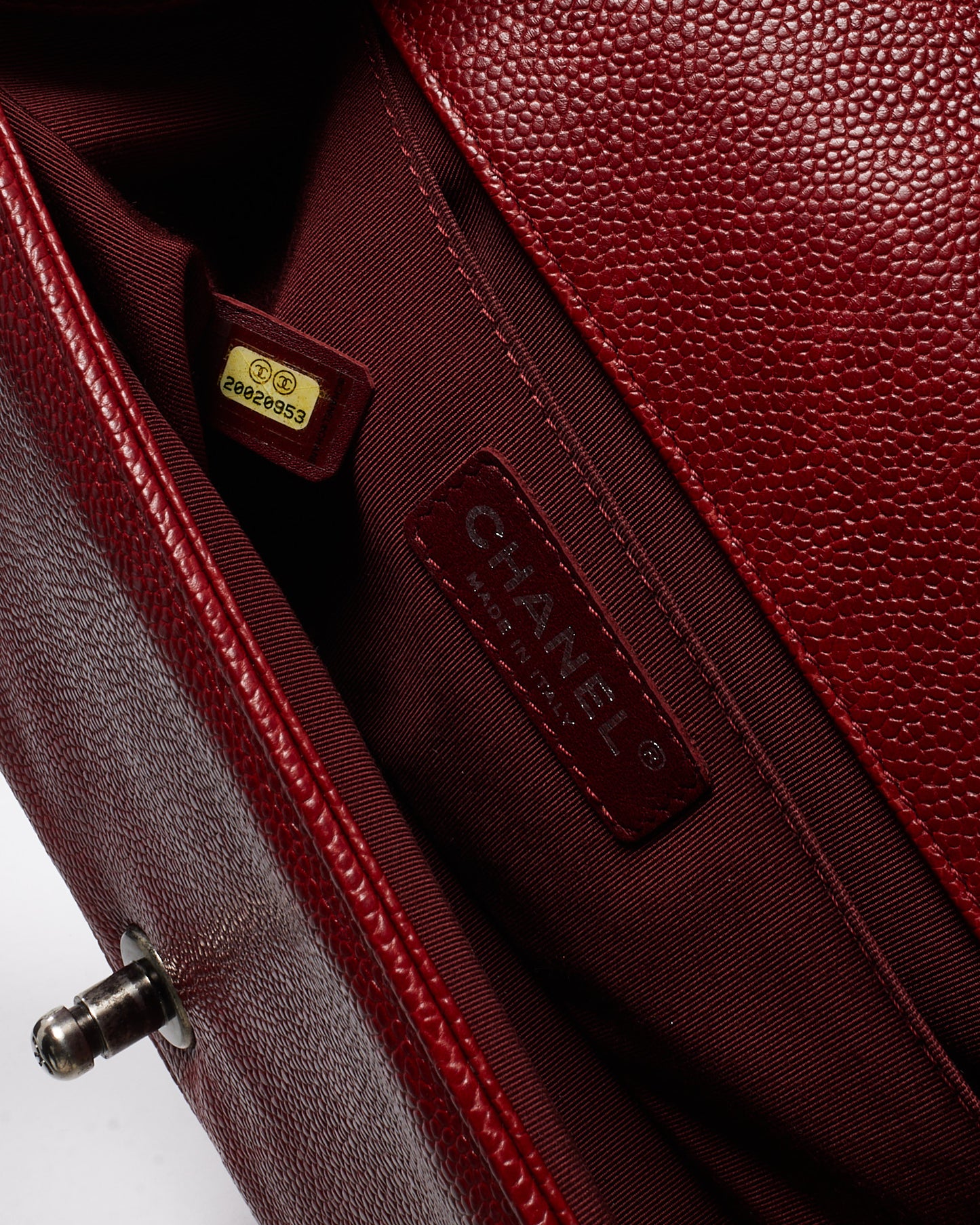 Chanel Red Quilted Caviar Leather Old Medium Boy Bag SHW