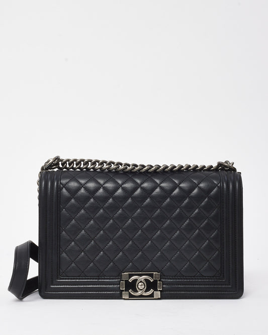 Chanel Black Quilted Calfskin Leather Large Boy Bag SHW