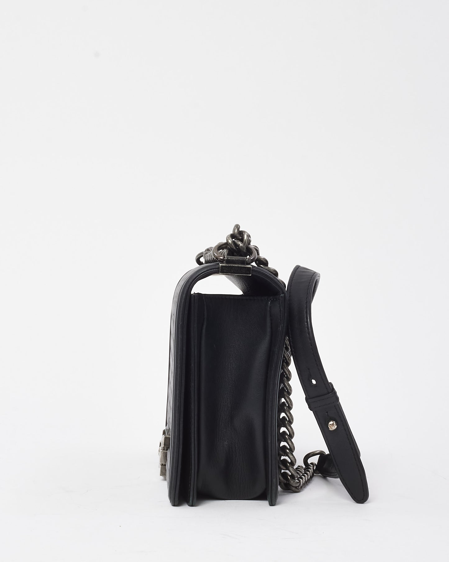 Chanel Black Quilted Calfskin Leather Large Boy Bag SHW