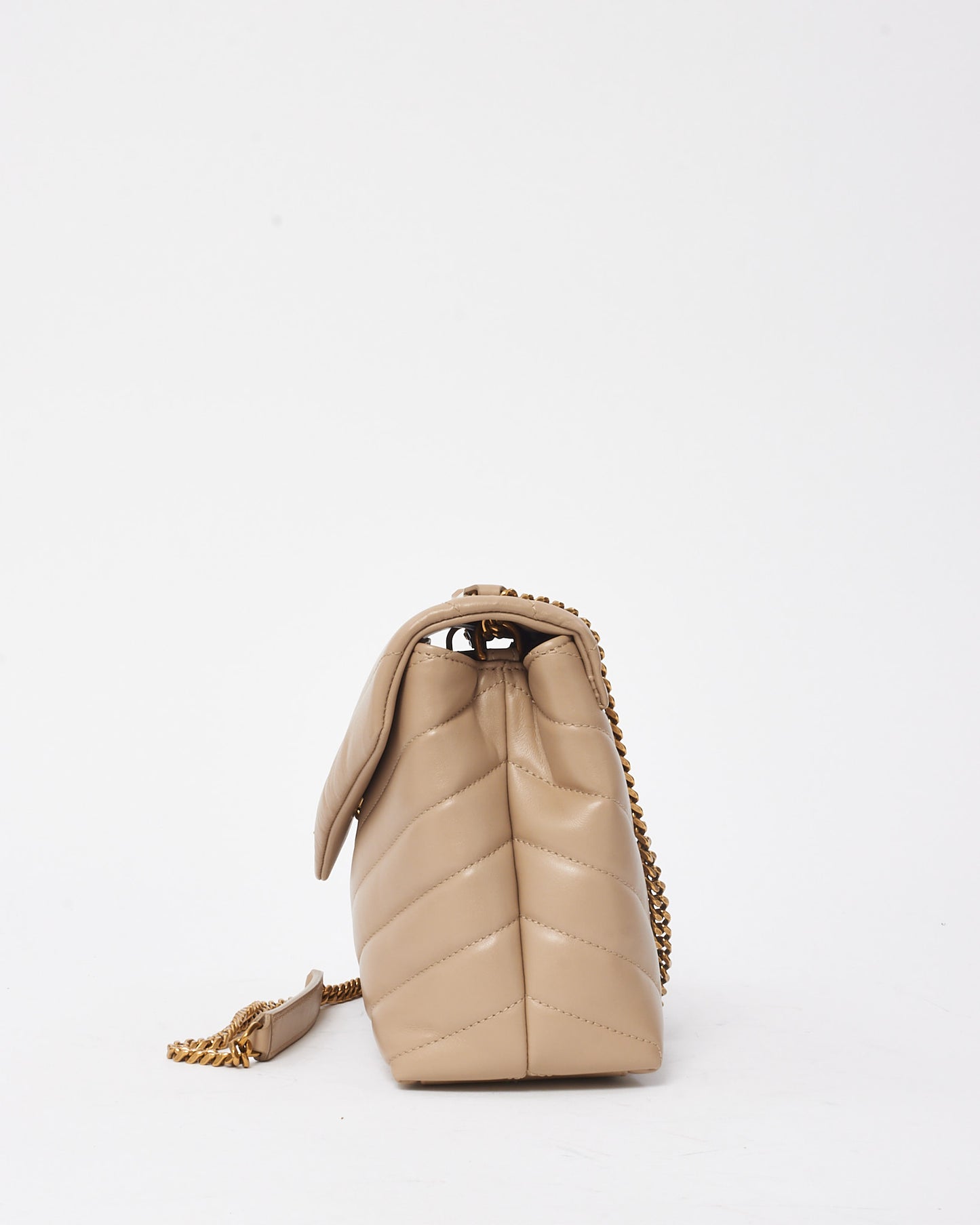 Saint Laurent Beige Chevron Leather Small YSL Monogram Loulou Shoulder Bag GHW