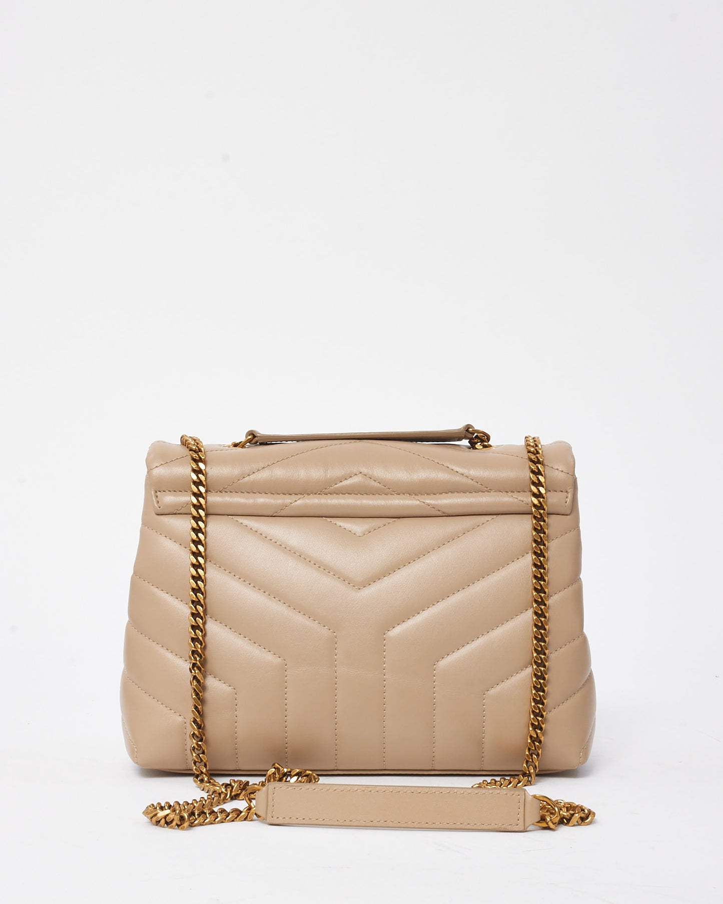 Saint Laurent Beige Chevron Leather Small YSL Monogram Loulou Shoulder Bag GHW