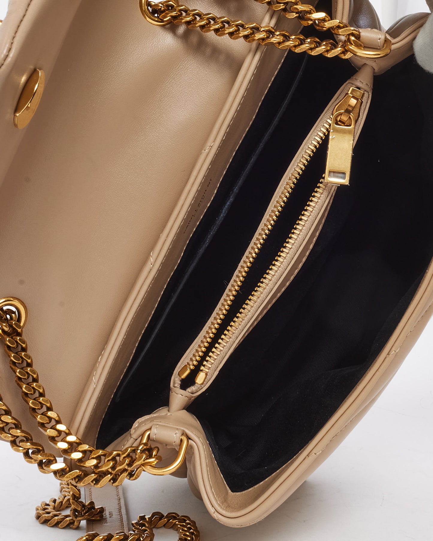 Saint Laurent Beige Chevron Leather Small YSL Monogram Loulou Shoulder Bag GHW