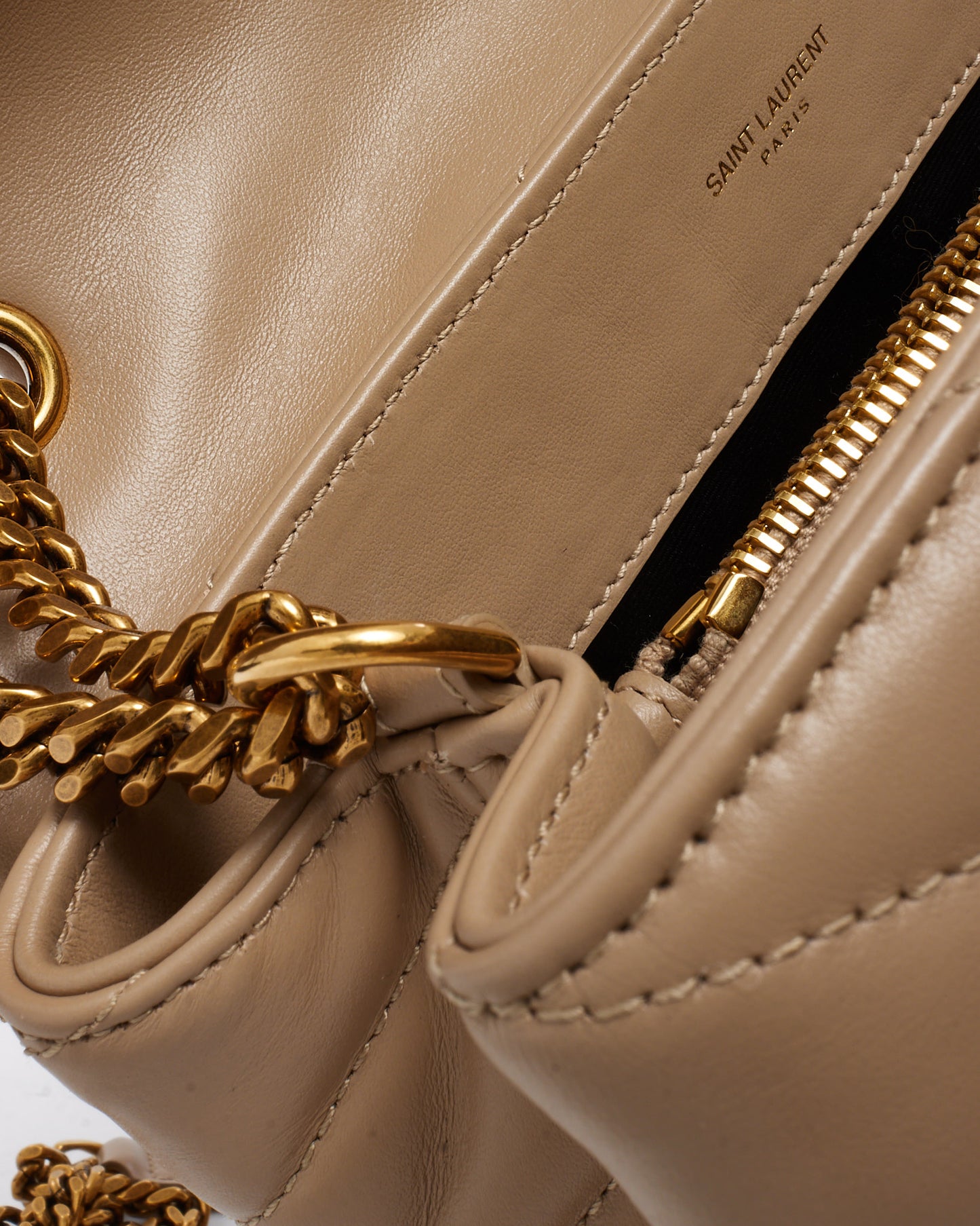 Saint Laurent Beige Chevron Leather Small YSL Monogram Loulou Shoulder Bag GHW