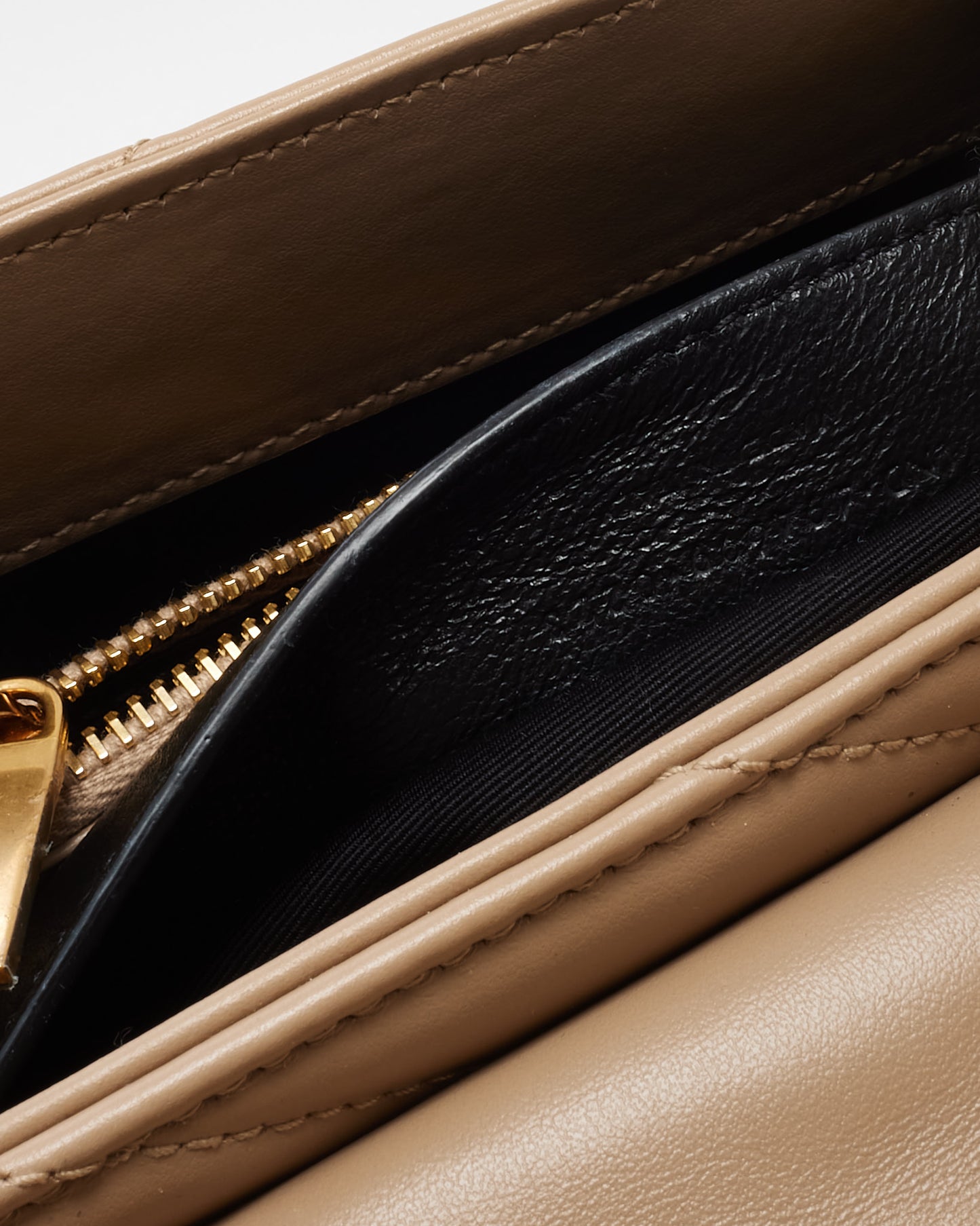 Saint Laurent Beige Chevron Leather Small YSL Monogram Loulou Shoulder Bag GHW