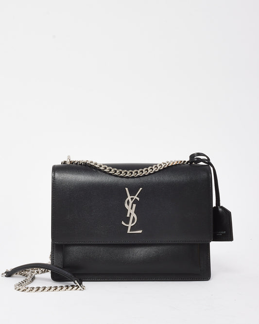 Saint Laurent Black Smooth Leather Medium Sunset Bag SHW