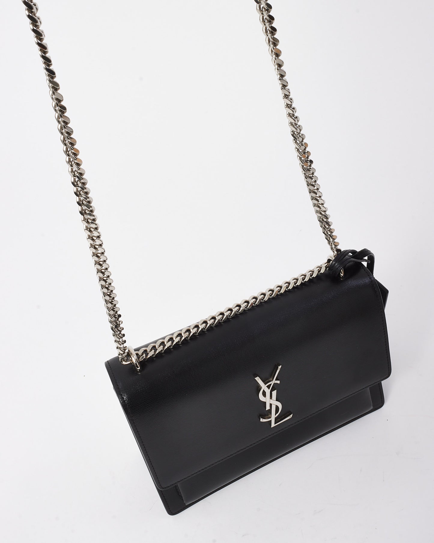 Saint Laurent Black Smooth Leather Medium Sunset Bag SHW