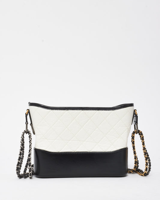 Chanel Black and White Quilted Leather Small Gabrielle Hobo Crossbody Bag