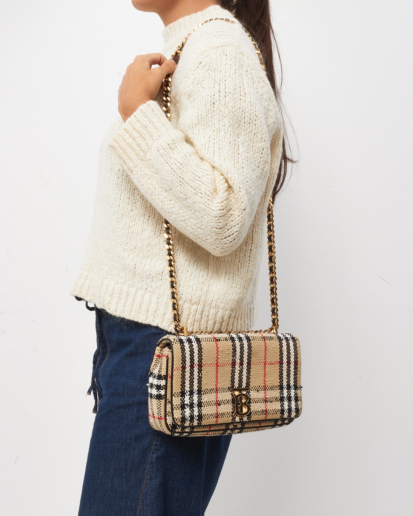 Burberry Archive Beige Tweed Small Lola Shoulder Bag