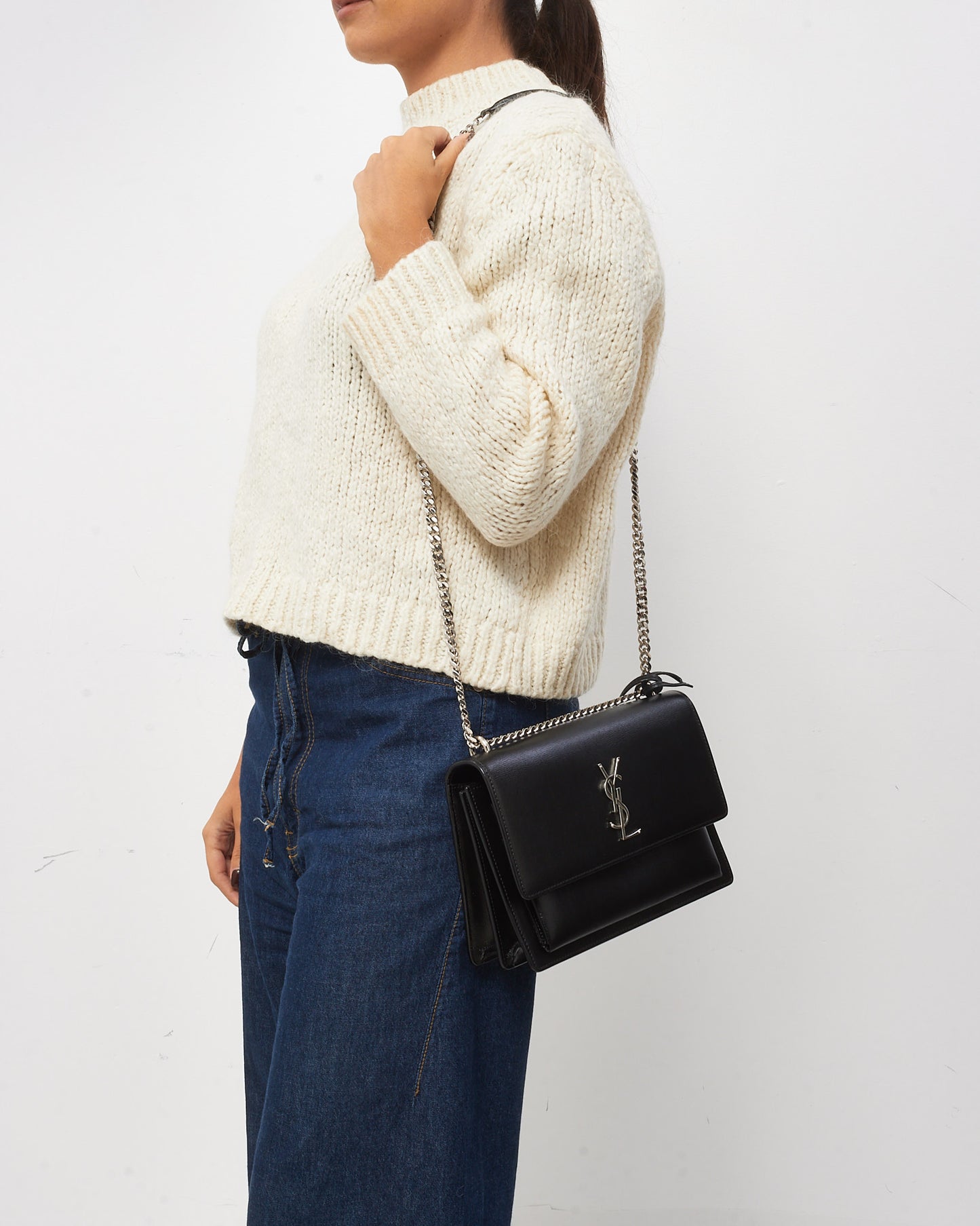 Saint Laurent Black Smooth Leather Medium Sunset Bag SHW