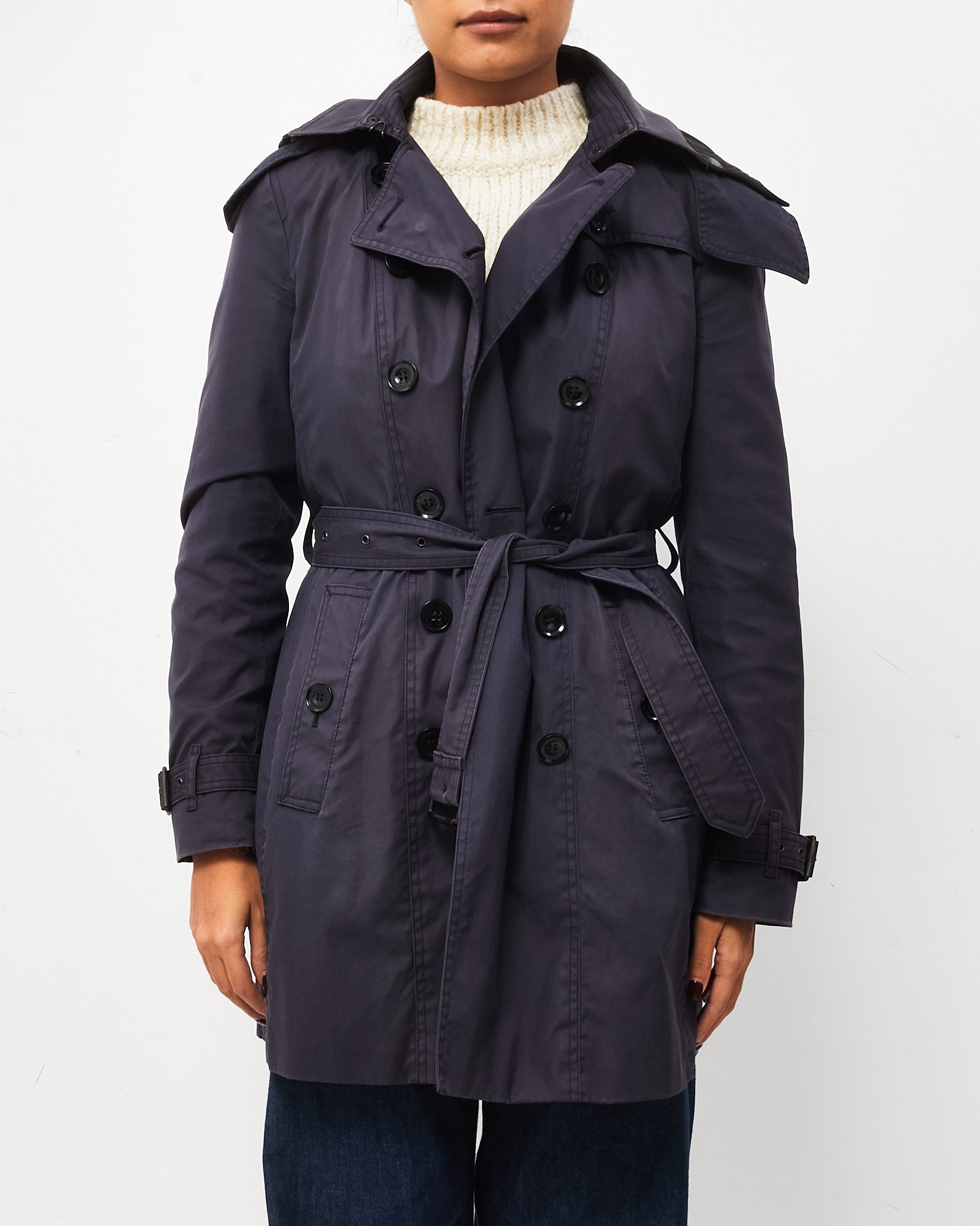 Buy Burberry Brit Navy Cotton Padded Lining Mid-Length Trench Coat