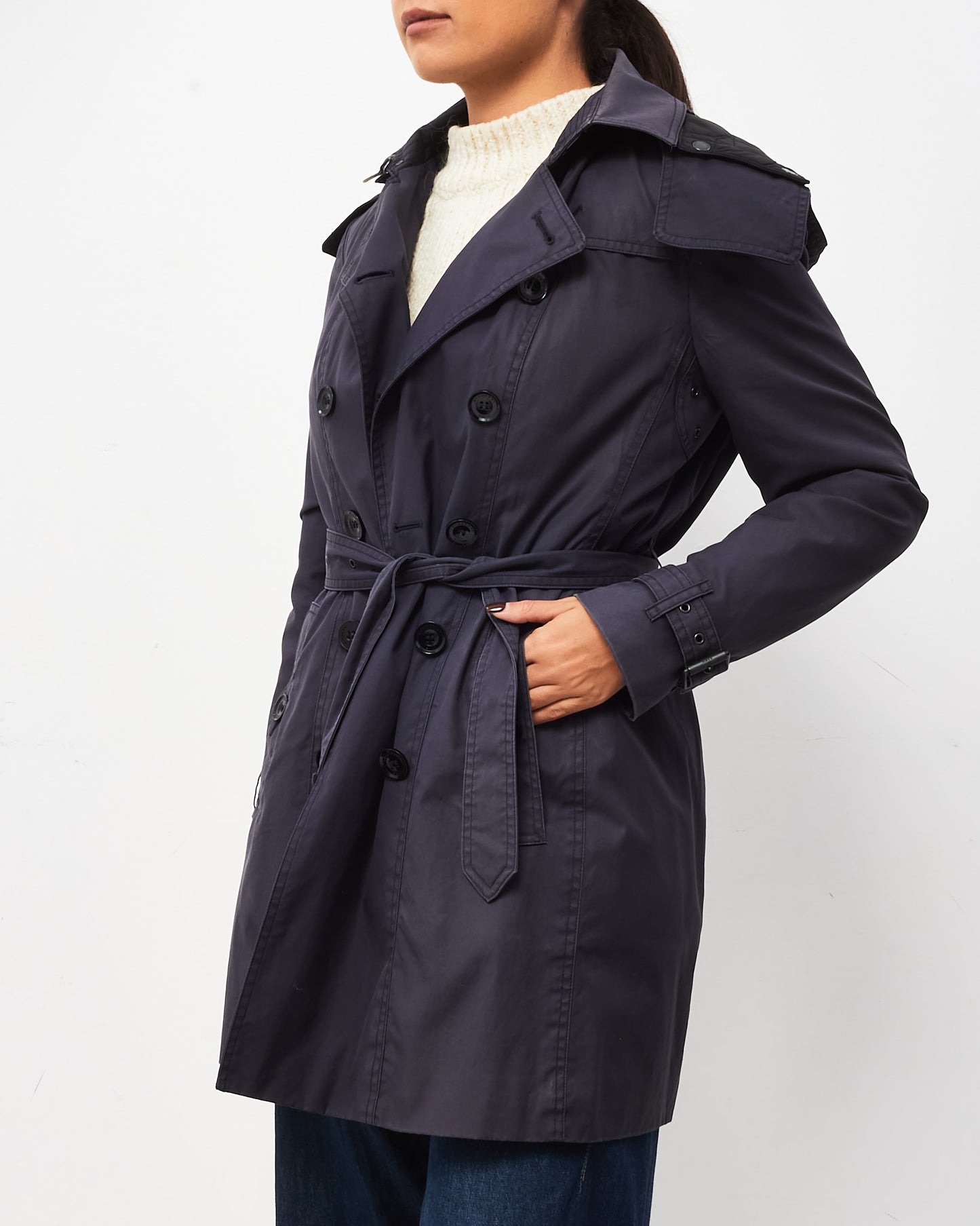 Burberry Brit Navy Cotton Padded Lining Mid-Length Trench Coat - US 8