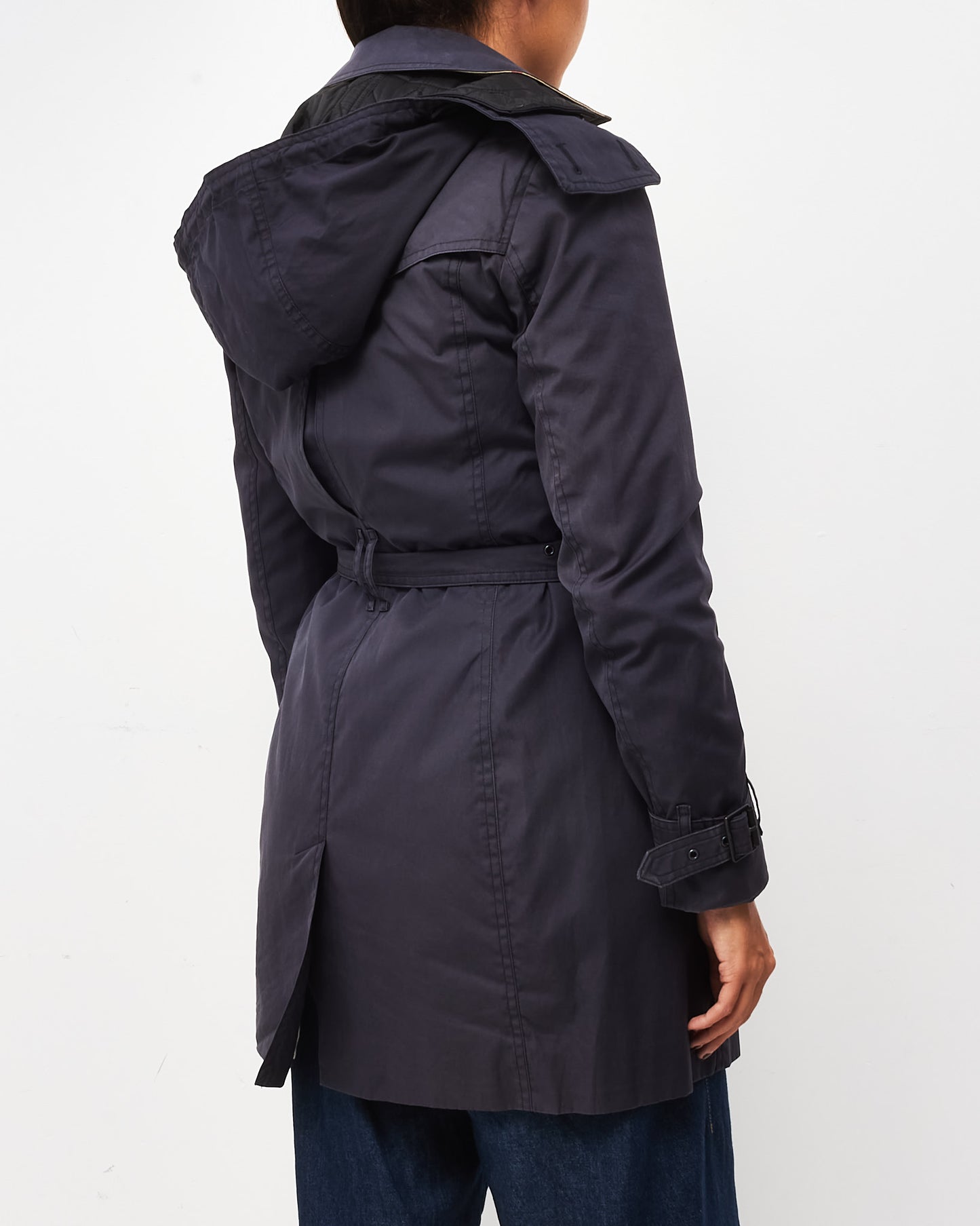 Burberry Brit Navy Cotton Padded Lining Mid-Length Trench Coat - US 8