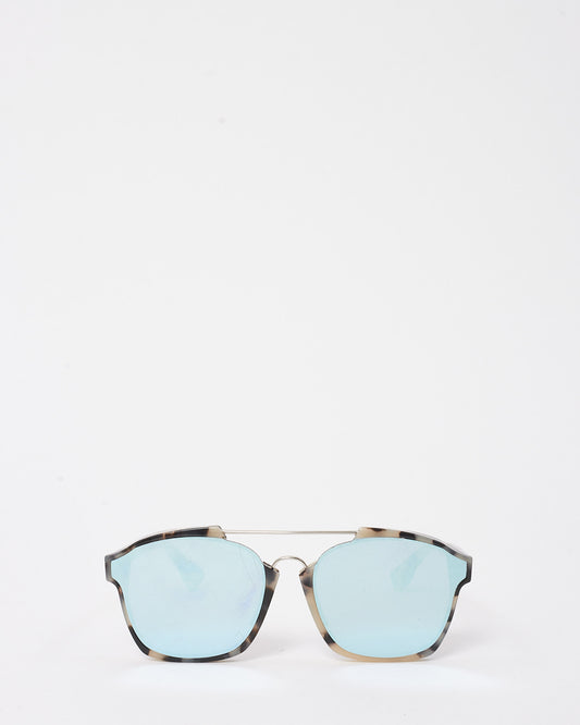 Dior Beige and Black Havana Dior Abstract Blue Lens Square Aviator Sunglasses