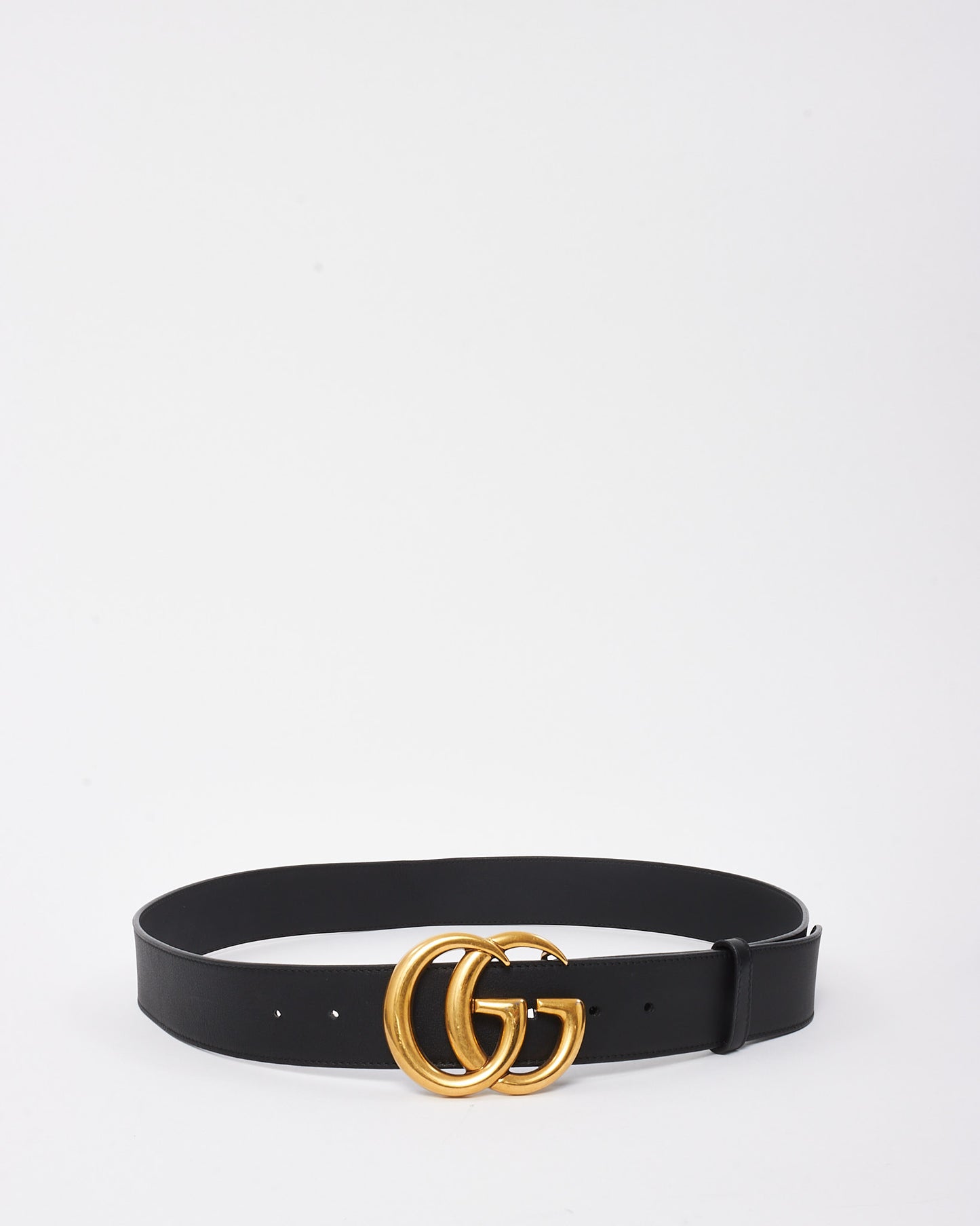 Gucci Black Leather Gold Interlocking GG Marmont Wide Belt - 100/40