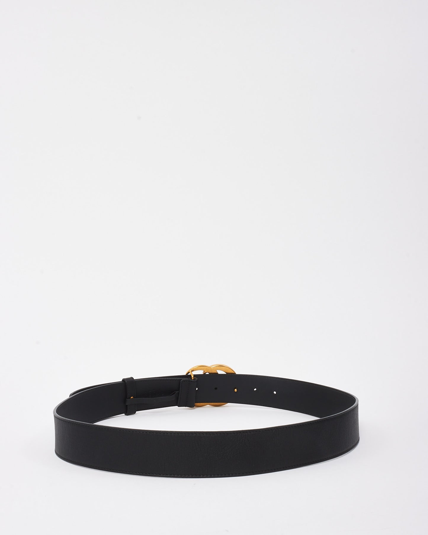 Gucci Black Leather Gold Interlocking GG Marmont Wide Belt - 100/40