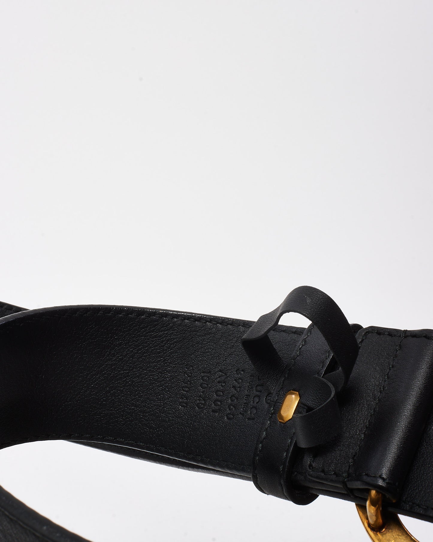 Gucci Black Leather Gold Interlocking GG Marmont Wide Belt - 100/40