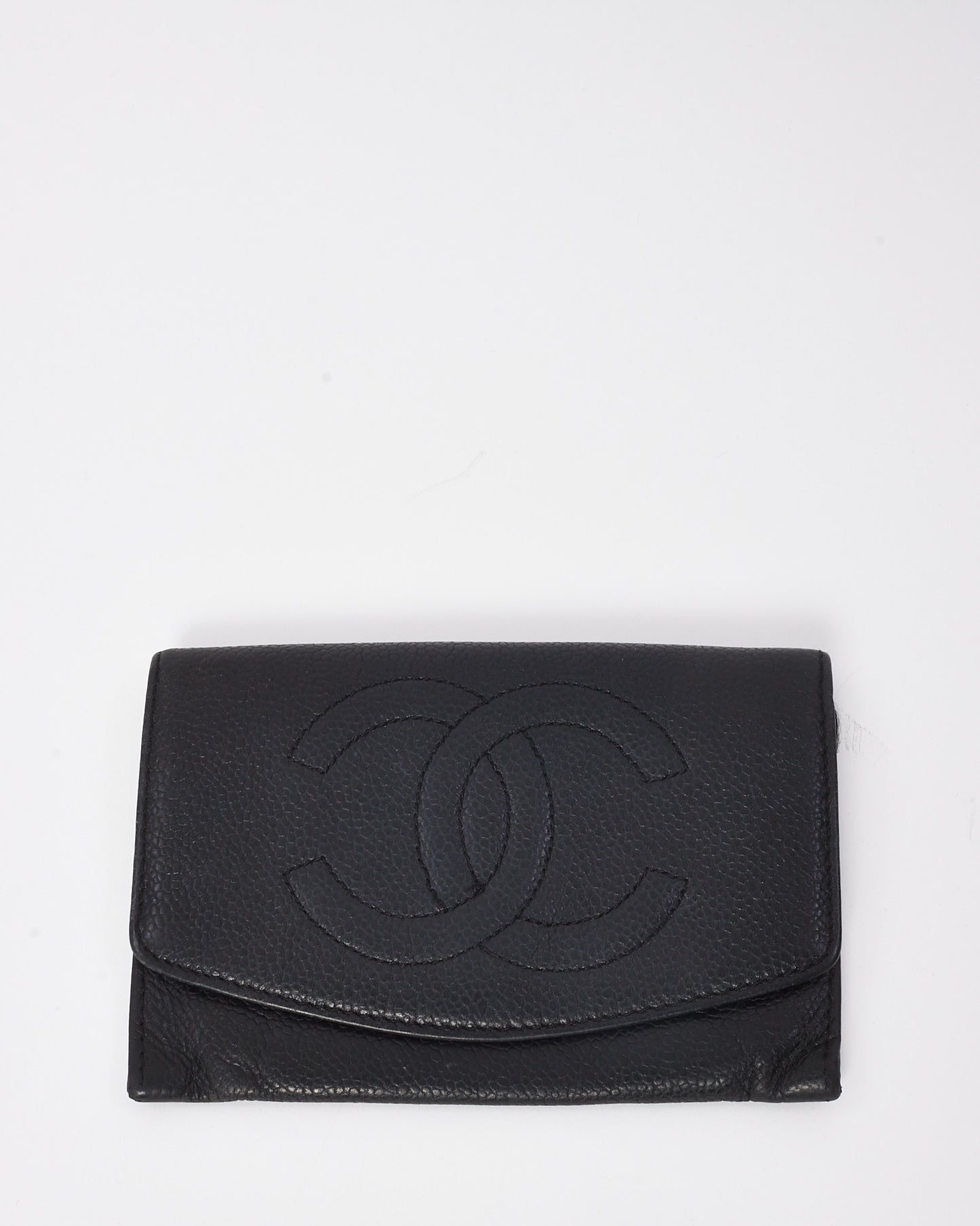 Chanel Vintage Black Caviar Leather CC Logo Flap Wallet