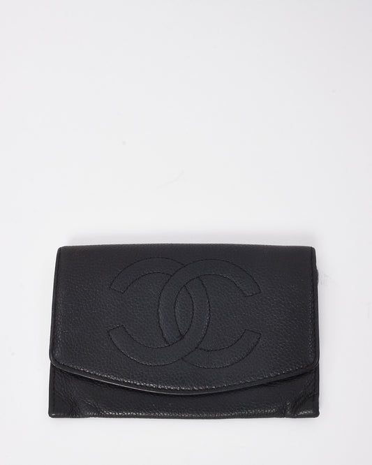Chanel Vintage Black Caviar Leather CC Logo Flap Wallet