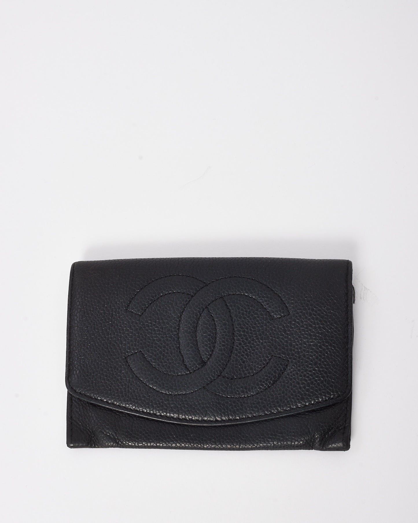 Chanel Vintage Black Caviar Leather CC Logo Flap Wallet