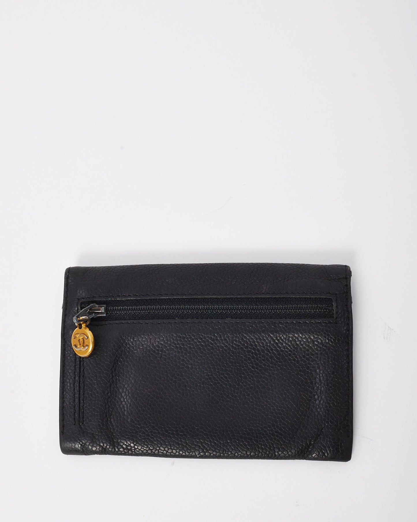 Chanel Vintage Black Caviar Leather CC Logo Flap Wallet