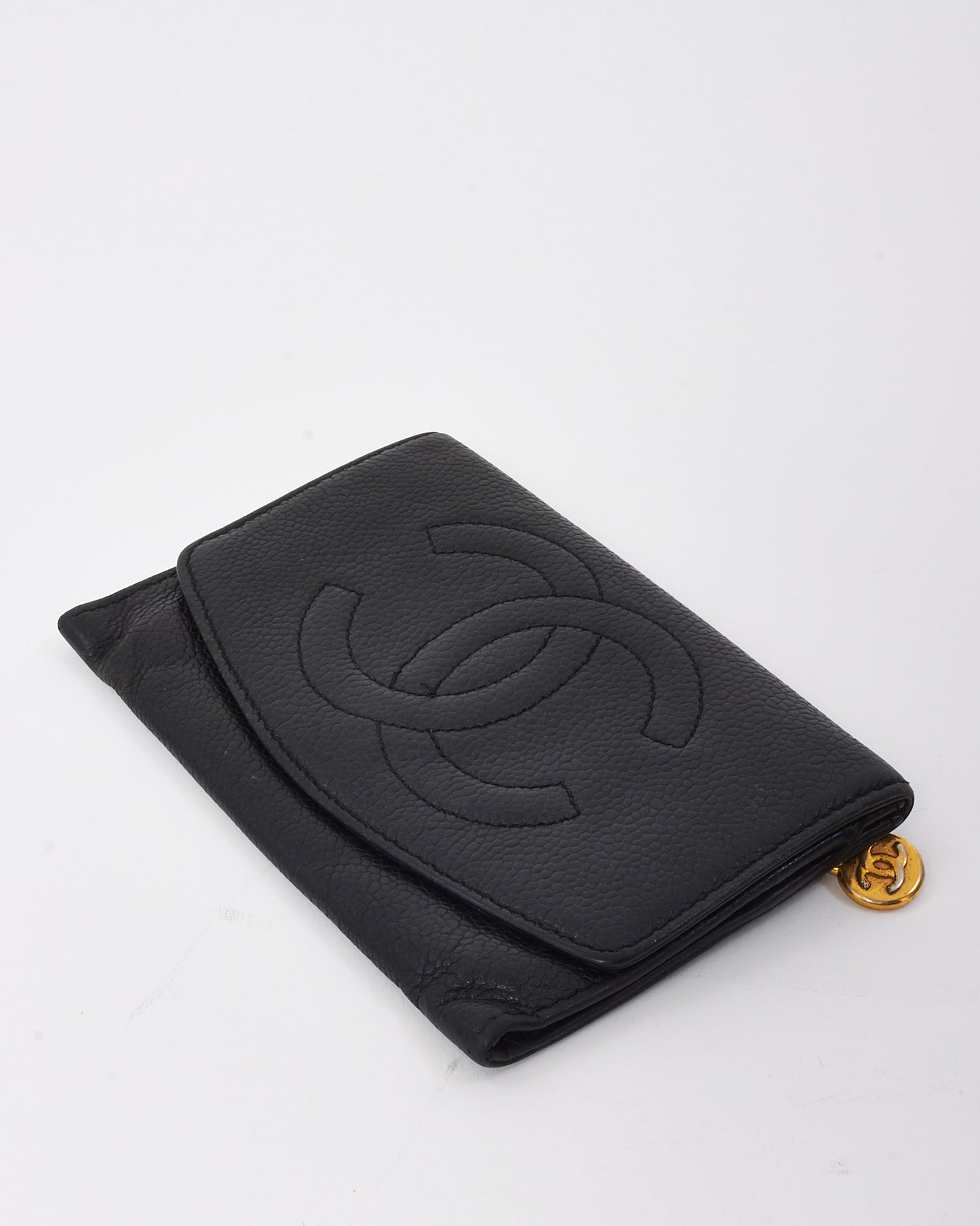 Chanel Vintage Black Caviar Leather CC Logo Flap Wallet