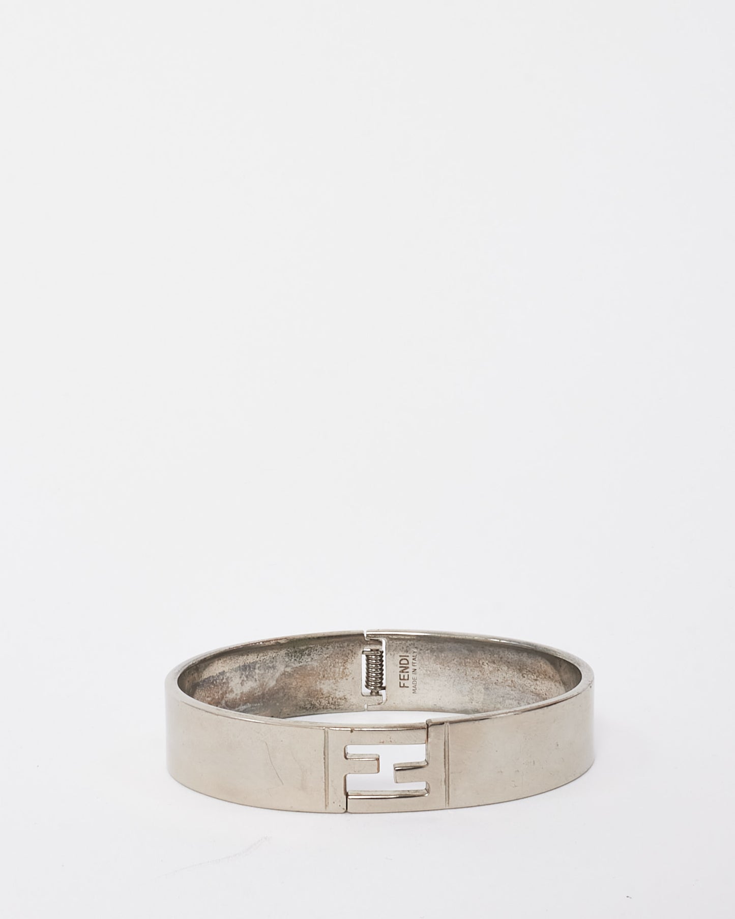 Fendi Silver FF Forever Logo Bangle Bracelet - M/L