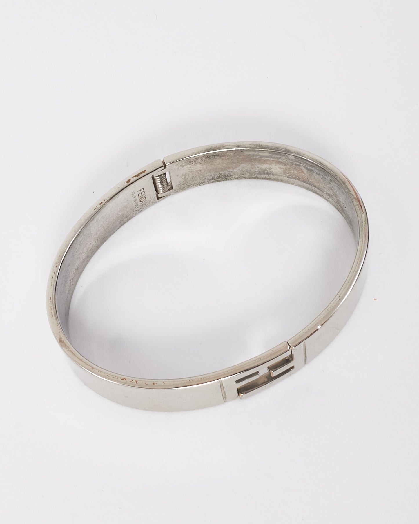 Fendi Silver FF Forever Logo Bangle Bracelet - M/L
