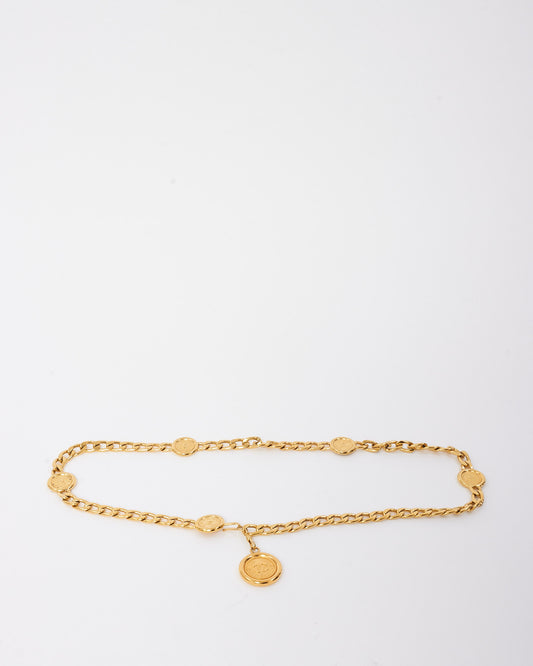 Chanel Vintage Gold Chain-Link 6 Interlocking CC Logo Medallion Waist Belt - XS