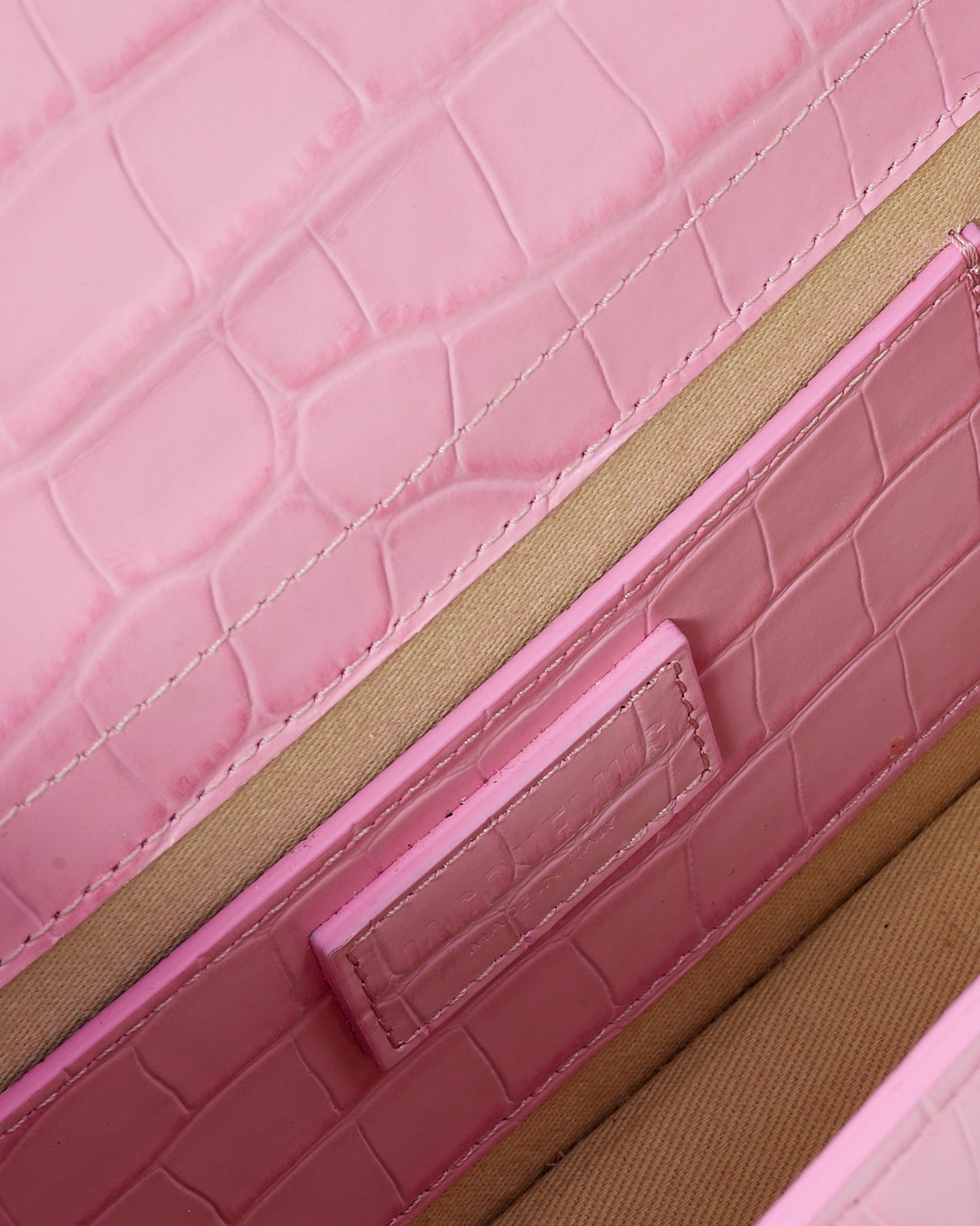 Jacquemus Pink Croc Embossed Leather Le Grand Bambino Bag with Strap