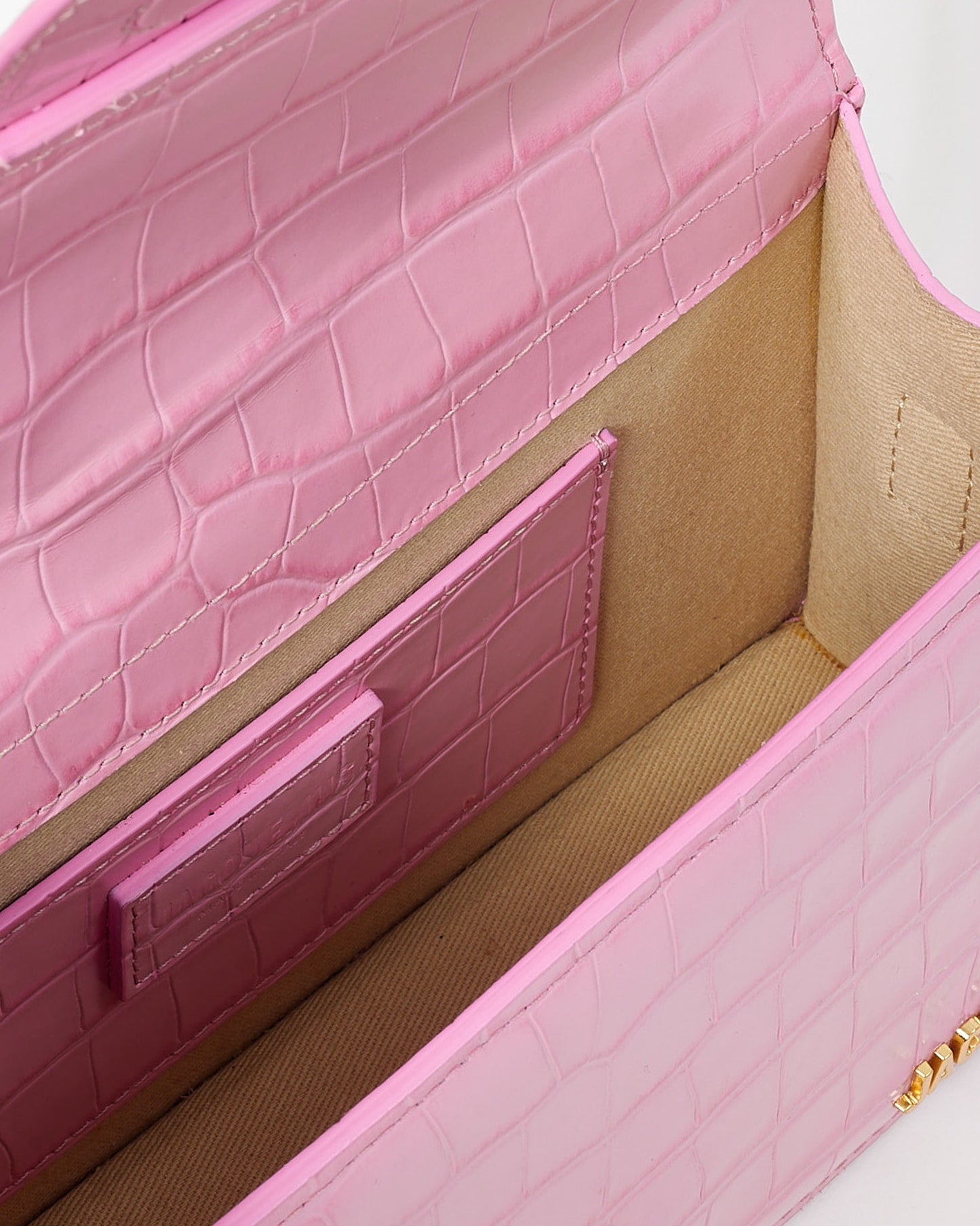 Jacquemus Pink Croc Embossed Leather Le Grand Bambino Bag with Strap