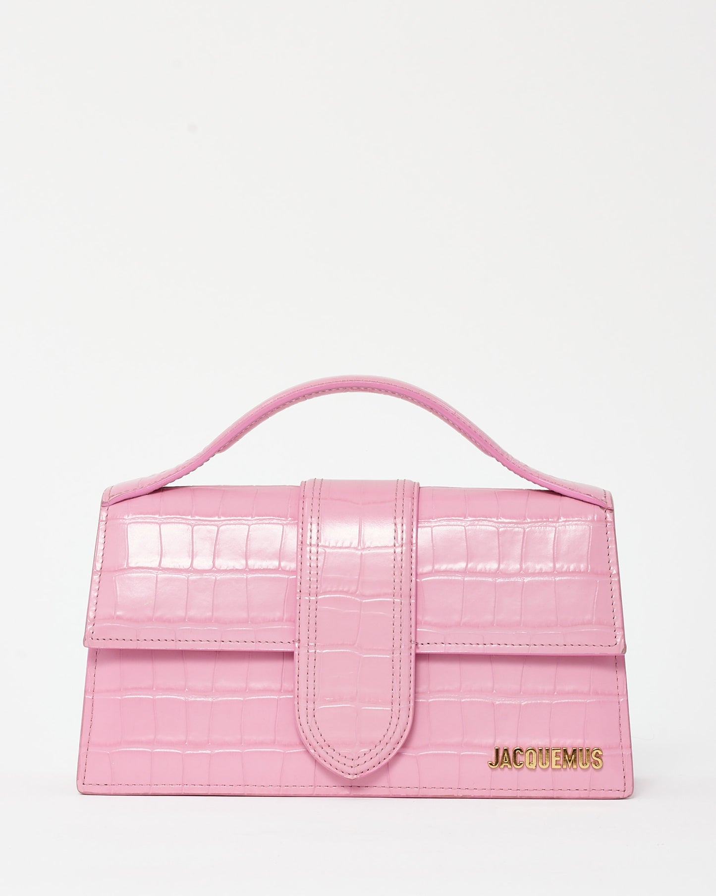 Jacquemus Pink Croc Embossed Leather Le Grand Bambino Bag with Strap