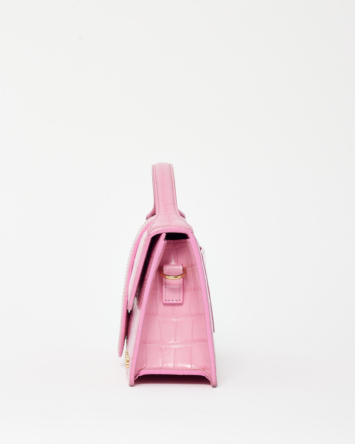 Jacquemus Pink Croc Embossed Leather Le Grand Bambino Bag with Strap