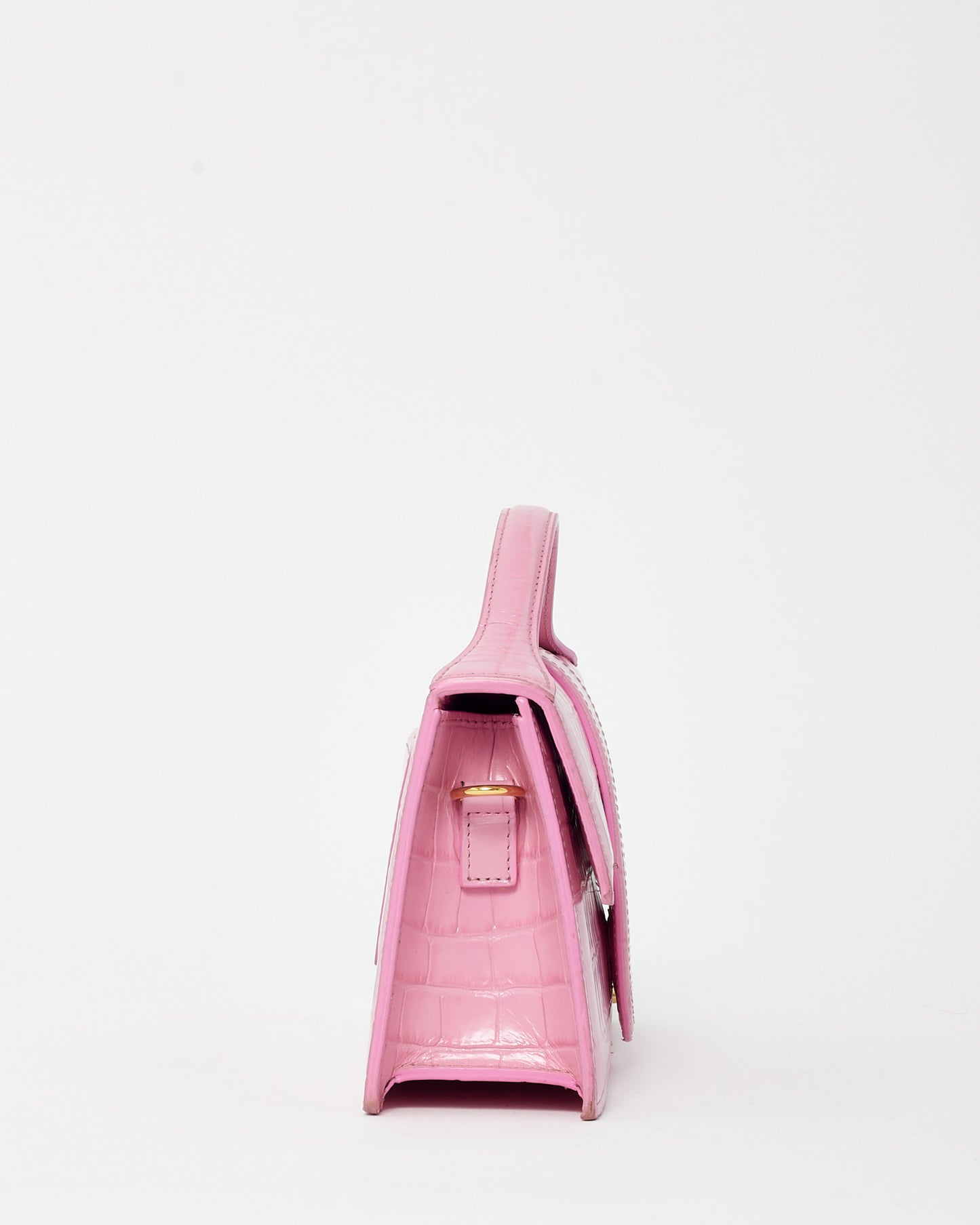 Jacquemus Pink Croc Embossed Leather Le Grand Bambino Bag with Strap