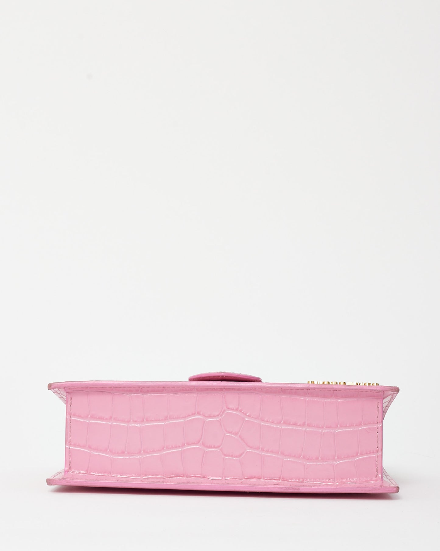 Jacquemus Pink Croc Embossed Leather Le Grand Bambino Bag with Strap