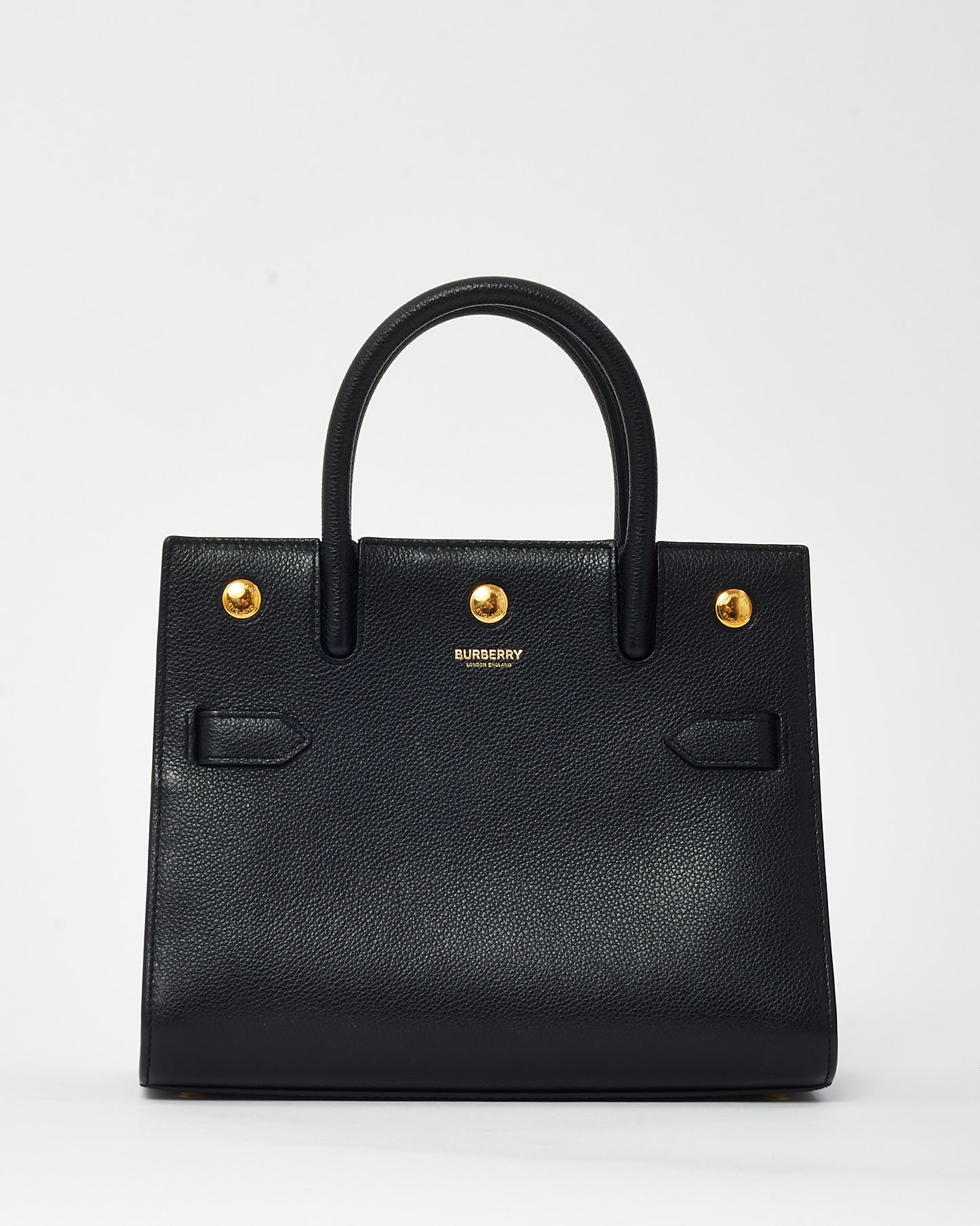 Burberry Black Grained Calfskin Leather Mini Title Tote with Strap