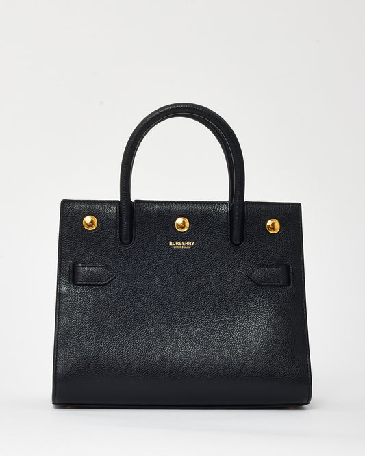Burberry Black Grained Calfskin Leather Mini Title Tote with Strap