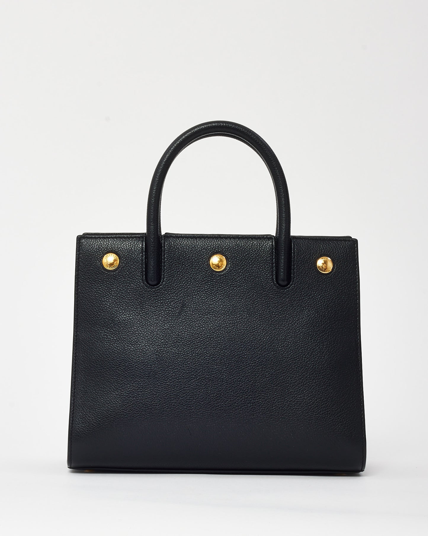 Burberry Black Grained Calfskin Leather Mini Title Tote with Strap