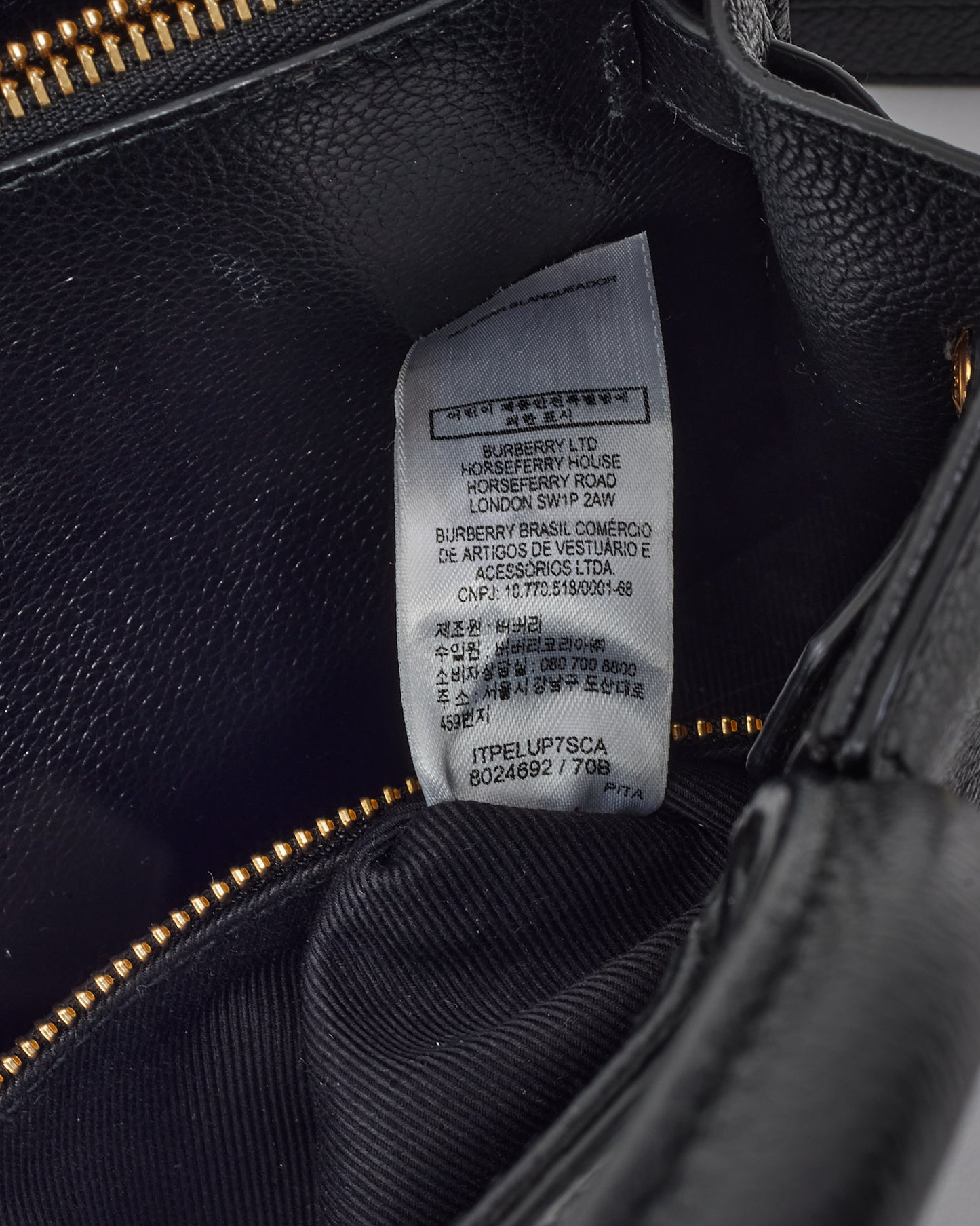 Burberry Black Grained Calfskin Leather Mini Title Tote with Strap