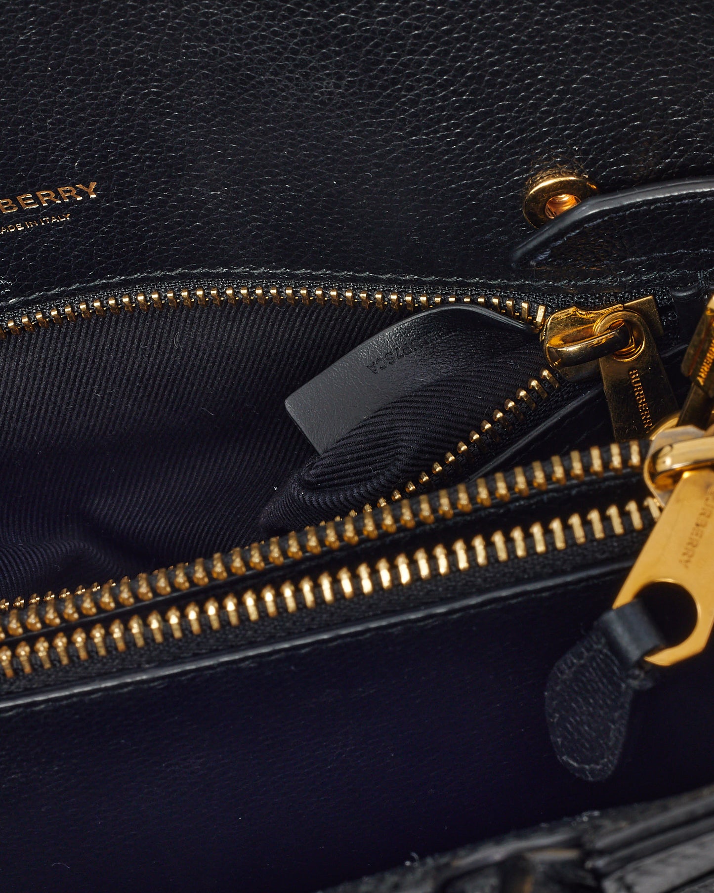 Burberry Black Grained Calfskin Leather Mini Title Tote with Strap