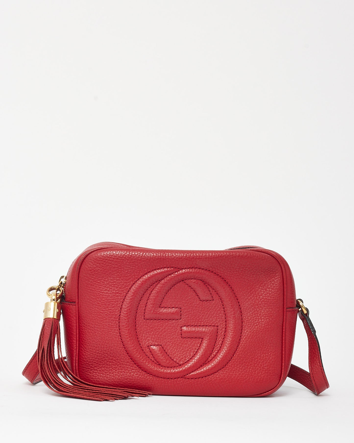 Gucci Red Pebbled Calfskin Leather GG Soho Disco Crossbody Bag