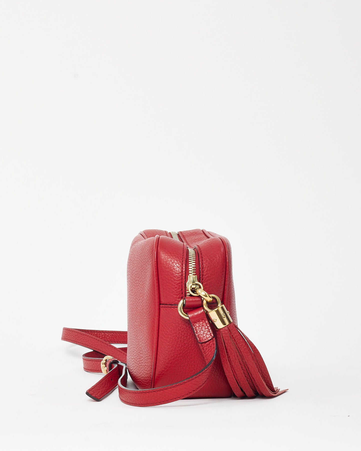 Gucci Red Pebbled Calfskin Leather GG Soho Disco Crossbody Bag