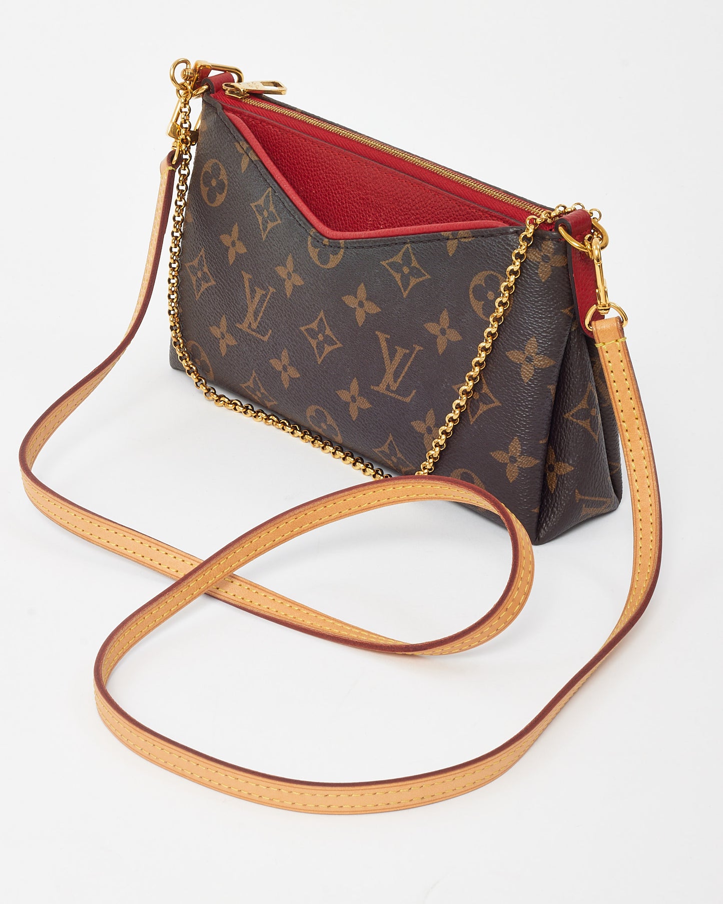 Louis Vuitton Red Leather and Monogram Canvas Pallas Crossbody Bag